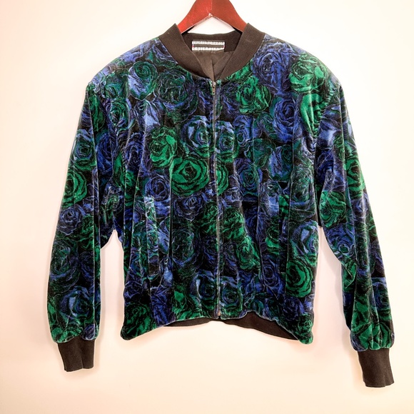 Vintage Collection International Floral Bomber Jacket| Suede Bomber Jacket Size - Picture 1 of 9